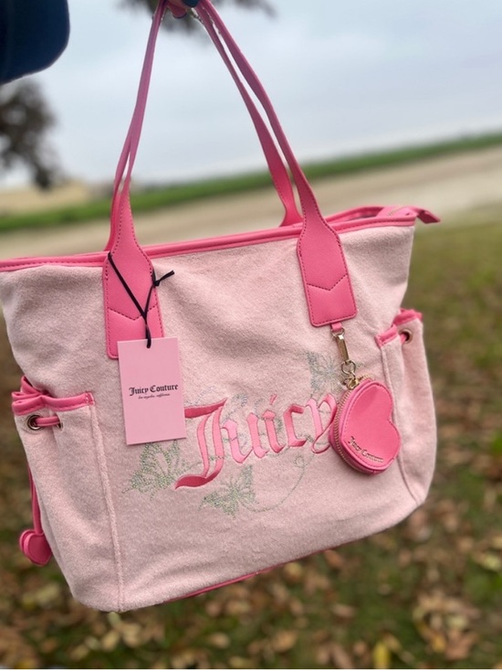 Juicy Couture Handbags - Juicy Couture NWT Pink Suede Tote with Coral Trim